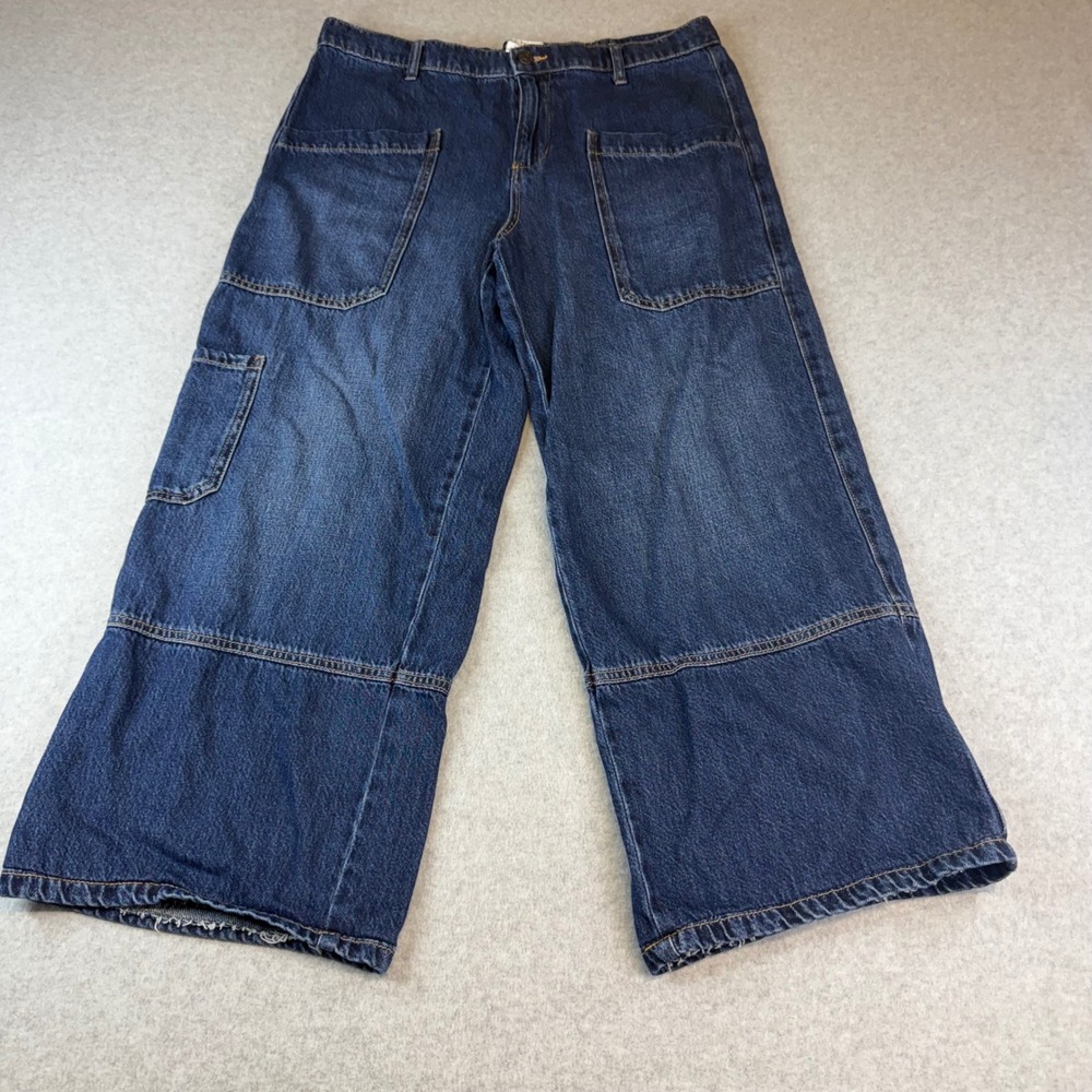 Celebrity Pink Womens Wide Leg Carpenter Utility Jeans Dark Wash Blue Size L
